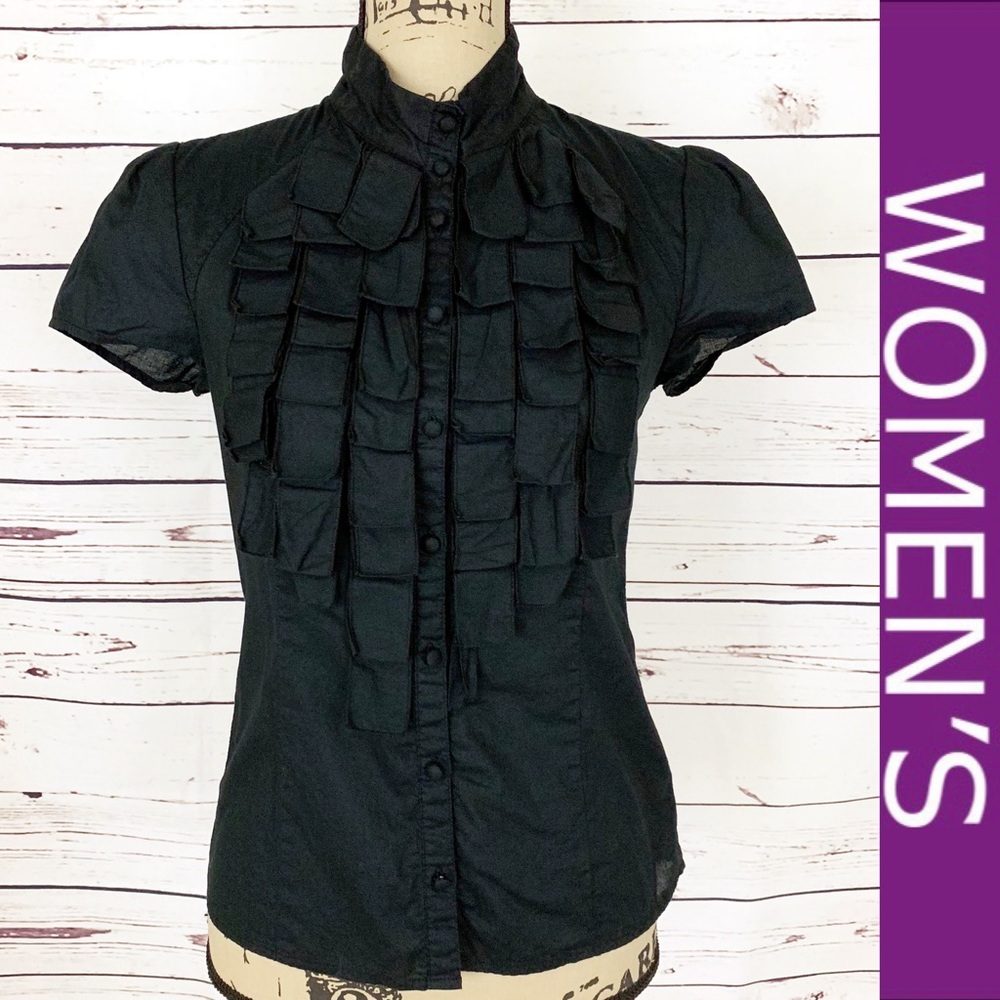 Go International Button Down Black Dress Blouse